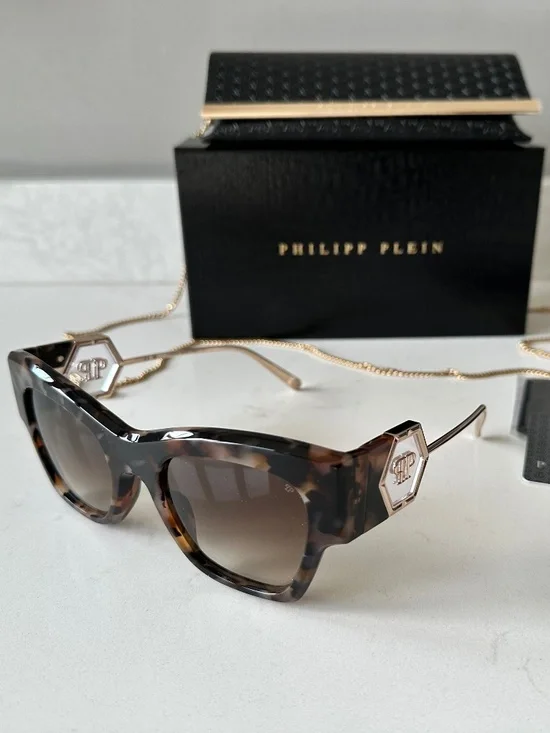 NWT Philipp Plein | Ladies Butterfly Sunglasses | Havana Purse Case & Chain Set - Picture 5 of 7